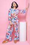 Buy_Rhe-Ana_Blue Rayon Printed Blooming Flower Round Knotted Top And Pant Co-ord Set  _at_Aza_Fashions