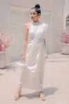 Buy_Monk & Mei_White Georgette Karishma Pre-stitched And Pre-draped Dhoti Saree Set _at_Aza_Fashions
