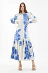 Buy_KoAi_Blue Poplin Cotton Floral Shirt Collar Pattern Dress _at_Aza_Fashions