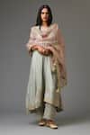 Buy_KORA_Blue Kurta And Pant Silk Embroidery Sequin Notched Zari Set _at_Aza_Fashions
