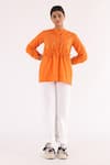 Buy_Studio Moda India_Orange Cotton Chains Mandarin Collar Drawstring Detailed Shirt _at_Aza_Fashions