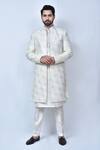 Buy_Arihant Rai Sinha_Multi Color Art Silk Embroidery Thread Checkered Sherwani Set _at_Aza_Fashions