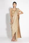 Buy_431-88 by Shweta Kapur_Gold Pleated Silk Embellished Metallic Pre-draped Saree With Blouse  _at_Aza_Fashions