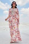 Buy_Nikita Vishakha_Pink Georgette Floral Print Kaftan And Flared Pant Set_at_Aza_Fashions