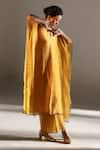 Buy_Mimamsaa_Yellow Tissue Silk Reva Hand Crushed Kaftan And Pant Set_at_Aza_Fashions