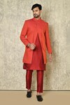 Buy_Naintara Bajaj_Red Bandhgala Cotton Linen Plain With Contrast Kurta Set_at_Aza_Fashions