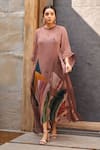 Buy_Varun Bahl_Pink Georgette Printed Abstract Garden Crew Neck With Pattern Long Kaftan _at_Aza_Fashions