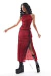 Buy_Aroka_Red Modal Satin Plain Ruched Skirt _at_Aza_Fashions