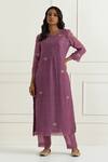 Buy_Ikshita Choudhary_Purple Chanderi Hand Embroidery Floral Bloom Motif Round Neck Kurta_at_Aza_Fashions