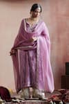 Buy_Weaver Story_Purple Velvet, Organza, Cotton Embroidery Split Hand Stitched Straight Kurta Set _at_Aza_Fashions