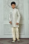 Buy_Petite Pomme_Off White Silk Embroidery Botanic Kurta And Churidar Set _at_Aza_Fashions