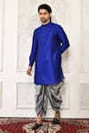 Buy_Arihant Rai Sinha_Blue Dupion Silk Solid Full Sleeve Short Kurta _at_Aza_Fashions