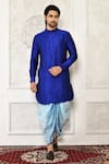 Buy_Arihant Rai Sinha_Blue Dupion Silk Floral Panelled Pattern Cowl Pant _at_Aza_Fashions