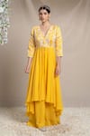 Buy_Sanjev Marwaaha_Yellow Modal And Georgette Embroidery Applique Bodice Jacket & Palazzo Set _at_Aza_Fashions