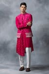 Buy_Sarab Khanijou_Pink Silk, Modal, Cotton Embroidery Floral Thread Work Waist Coat With Kurta Set _at_Aza_Fashions