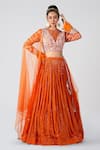 Buy_suruchi parakh_Orange Georgette Embroidery Tubes Crew Neck Pleated And Lehenga Set_at_Aza_Fashions