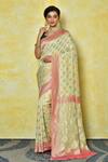 Buy_Nazaakat by Samara Singh_Off White Double Weave Handloom Cotton Georgette Banarasi Meenakari Work Saree_at_Aza_Fashions