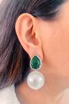 Shop_PRERTO_Green Pearls, Stones Drop Earrings_at_Aza_Fashions