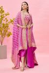 Buy_Naintara Bajaj_Pink Top And Cape: Banarasi Chevron Pattern & Draped Dhoti Skirt Set For Women_at_Aza_Fashions
