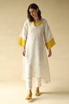 Buy_Roza Pret_Ivory Checkered Linen Embroidered French Knots Candy Floss Tunic For Women_at_Aza_Fashions