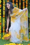 Buy_Meghstudio_Off White Saree  Organza Hand Painted Hibiscus Flowers  _at_Aza_Fashions