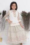 Buy_Little Bansi_Green Cotton, Net Sequins, Pearls, Embroidery Embellished Lehenga Set _at_Aza_Fashions
