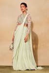 Buy_Diyarajvvir_Green Organza, Georgette Tiered Skirt Saree And Scallop Embroidered Blouse Set _at_Aza_Fashions