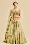 Buy_Nitika Gujral_Green Lehenga Georgette And Dupatta & Blouse Net Embroidery Tonal Resham Set _at_Aza_Fashions