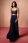 Buy_Soha by Harleen and Sona_Blue Bustier Silk Embroidered Crystal Sweetheart Neck Embellished With Palazzo _at_Aza_Fashions