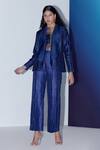 Buy_Febo6_Blue Silk Embroidery Asymmetric Dale Thread Jacket_at_Aza_Fashions