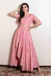 Buy_Kesar Studio_Pink Bamberg Silk (80 Grams) Embroidery Cord Round Border Draped Gown_at_Aza_Fashions