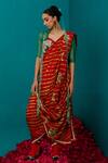 Buy_Latha Puttanna_Orange Satin Organza Embroidered Sequins Leheriya Saree _at_Aza_Fashions