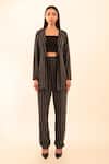 Buy_Vanshika Agarwal Label_Black Lining Taffeta, Satin Georgette, Brooke Stripe Pattern Blazer And Pant Set _at_Aza_Fashions
