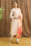 Buy_Khwaab By Sanjana Lakhani_Cream Kurta And Pant Vishika Silk Set With Chanderi Jacquard Dupatta _at_Aza_Fashions