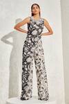 Buy_Namrata Joshipura_Black Georgette Hand Embellished Floral Eden Scallop Overlapped Jumpsuit_at_Aza_Fashions