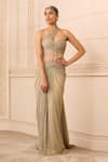 Buy_Tarun Tahiliani_Blue Tulle Embellishment Crystals One Shoulder Draped Gown _at_Aza_Fashions