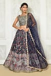 Buy_Samyukta Singhania_Blue Banglori Embroidered Sequin Square Neck Choli With Printed Lehenga Set _at_Aza_Fashions