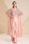 Buy_Divya Aggarwal_Pink Blouse Silk Satin Embellished Beads Alauren And Draped Skirt Set  _at_Aza_Fashions