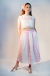 Buy_Jyoti Bansal_Pink Cambric Cotton Chequered Floral Round First Date Lace Work Top And Skirt Set _at_Aza_Fashions