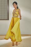 Buy_Surily G_Yellow Chanderi Embroidery Pipe Twisted Rope And Dress  _at_Aza_Fashions