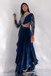 Buy_PIRI INDIA_Blue Satin Embroidery Sequin V Neck Amaya Lehenga Saree With Blouse  _at_Aza_Fashions