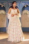 Buy_Suruchi Parakh_White Georgette Crepe Embroidered Vertical Line V Neck Lehenga Set _at_Aza_Fashions