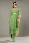 Buy_I AM Design_Green Silk Organza Floral Appliques, Sequins Apple Candy Kaftan And Pant Set _at_Aza_Fashions