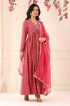 Buy_Bairaas_Magenta Muslin Printed Rangoli Patterns V Neck Anarkali With Dupatta_at_Aza_Fashions
