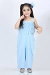 Buy_The little celebs_Blue Imported Lycra Embellished Feathers Jumpsuit _at_Aza_Fashions