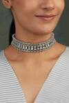 Buy_House Of Tuhina_Silver Plated Teer Mirror Studded Choker _at_Aza_Fashions