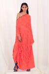 Buy_AK-OK_Orange Cotton Embroidery Floral Asymmetric Tunic And Skirt Set _at_Aza_Fashions
