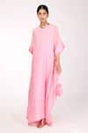 Buy_Komal Shah_Pink Kaftan  Chanderi Embroidered Badla Round  _at_Aza_Fashions