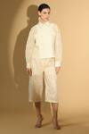 Buy_Geisha Designs_Off White Nylon Embroidered Beads Collared Neck Jacket And Culottes Set  _at_Aza_Fashions