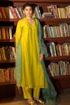 Buy_Deep Thee_Green Chanderi Embroidery Resham V Neck Side Panelled A-line Kurta Set _at_Aza_Fashions